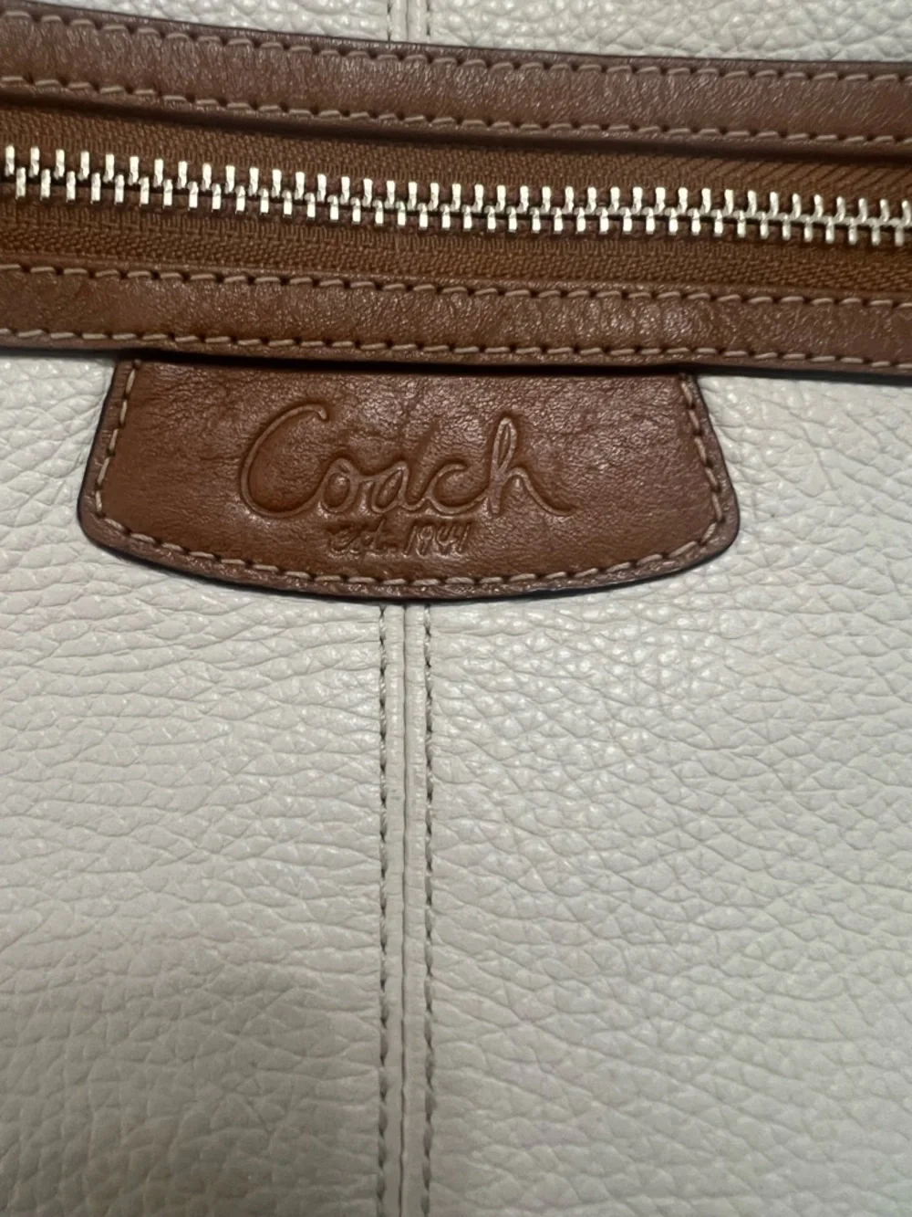 Coach Cream Leather Shoulder Tote with Brown Trim - Picture 8 of 12